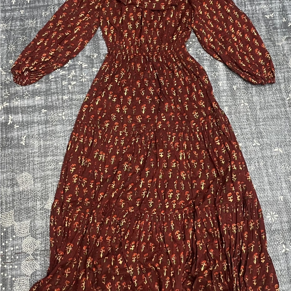 Doen Burgundy Floral Long Sleeve Dress
